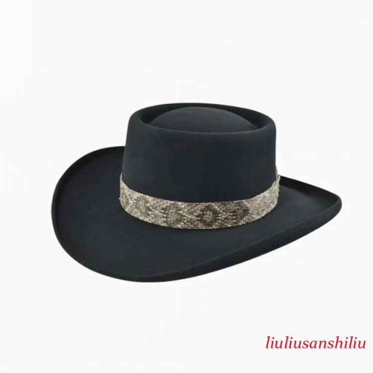 Top Hat 100% Wool Hat Woven Strap Felt Hat Fashion Commuter Western Cowboy Hat