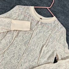 Free People Dress Shirt Womens Small Ivory Lace Long Sleeve Casual Comfort
