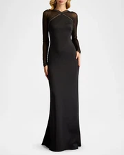 Sho Tadashi Shoji Black Illusion Long Sleeve Mermaid Gown Size 14 $318