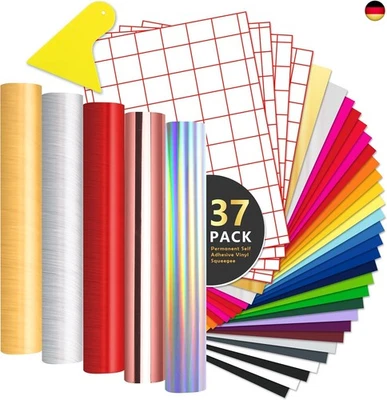 ZJTAPE 37 Pack Vinylfolie Plotter - Permanent Selbstklebende Vinylfolie 20 cm * 30,5