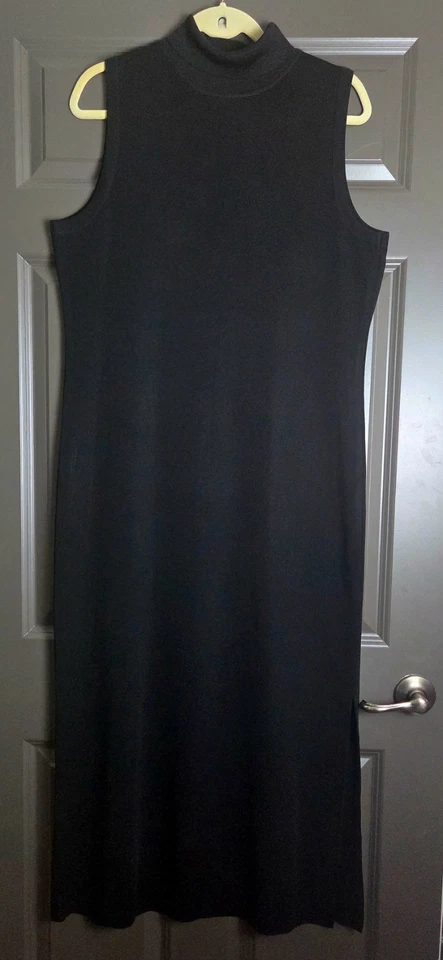 Exclusively Misook Dress Women's L Black Turtleneck Mixi Knit Side Slit - Image 2 of 4