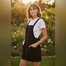 Forever 21 Black Corduroy Overall Dress 90s Style Wednesday Adam vibe Medium