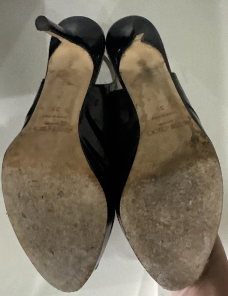 Zapatos de salón JIMMY CHOO Shaw charol Vita peep-toe con cordones, talla 39 Foto 3 de 4