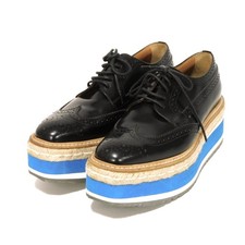 PRADA Medallion Wingtip Dress shoes 35 1/2 Calfskin Jute Rubber Lace-Up Pl...