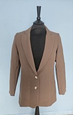 Michelle Keegan Blazer Jacket Taupe Brown Single Breasted Longline Size 10 Uk