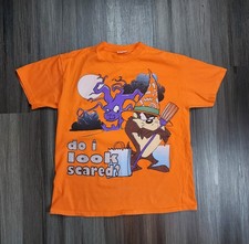 Vintage 90s 1998 Looney Tunes Taz Halloween T Shirt Medium Orange Cartoon