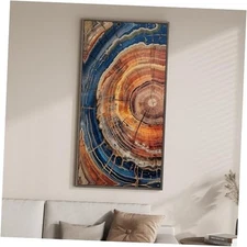 Framed Vertical Colorful Living Room Wall Art, Large Vintage Tree Ring