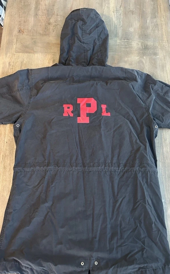 Vintage Polo Ralph Lauren RPL Fishtail Parka Jacket Black Red Print Hooded L - Image 2 of 4