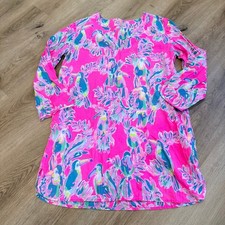 LILLY PULITZER Beach Tunic Dress Birds Toucan Print Pink Blue Green Size L