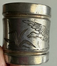 Antique Silver Plated Napkin ring Engraved Flying Duck And Cat tails