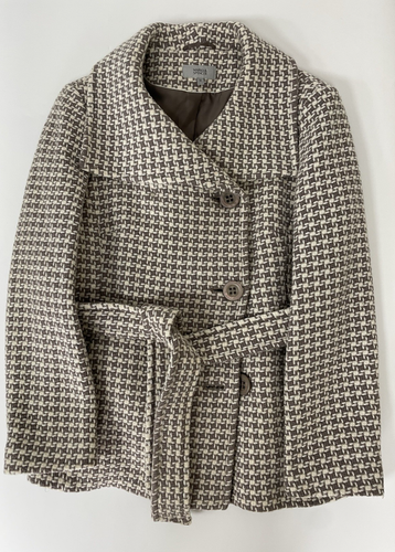 Marks & Spencer Midi Jacket Pocket Belt Lined Beige/Cream Checked Size 14 - Picture 7 of 14
