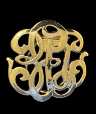 Victorian Revival Faux Monogram Brooch 1960s Gold Tone Scroll Scarf Clip W2