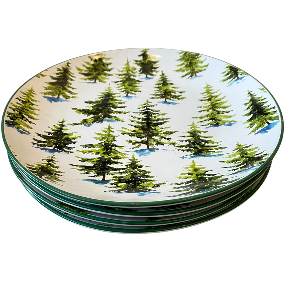 Juego de 2 platos de cena de pino de Navidad de 10,5 pulgadas de cerámica de Global Design nuevos Foto 4 de 4