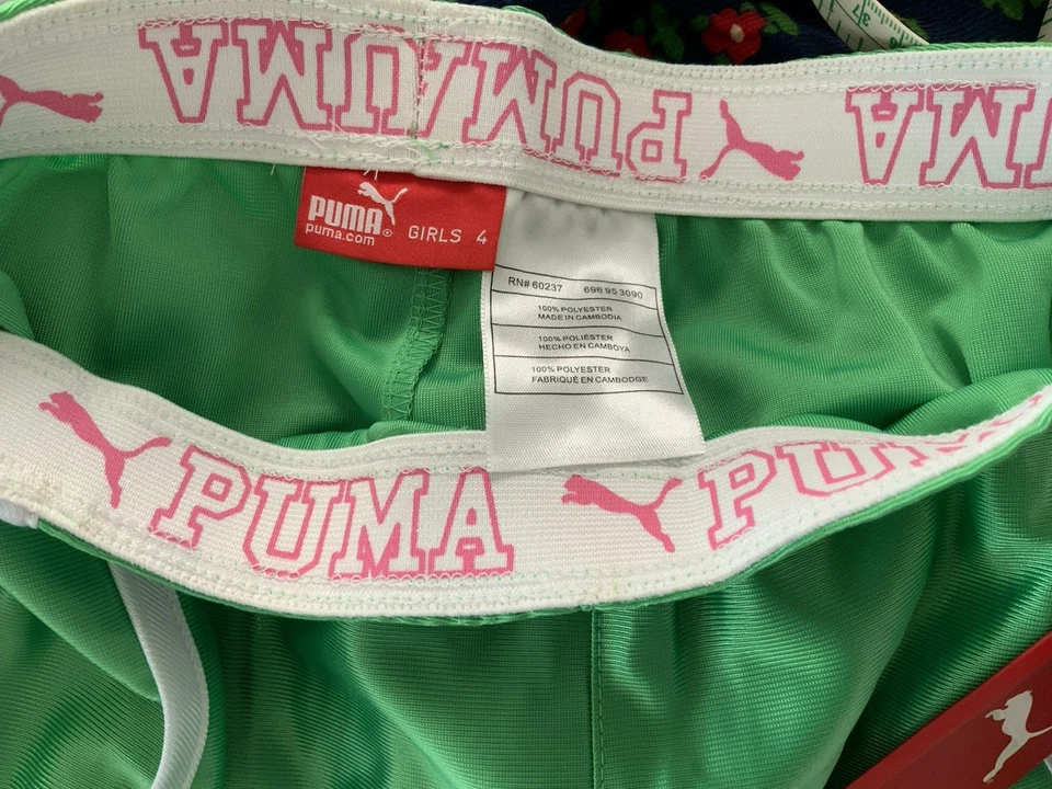 Shorts de ginástica de corrida feminino PUMA malha atlética logotipo verde elástico tamanho 4 - Imagem 3 de 3