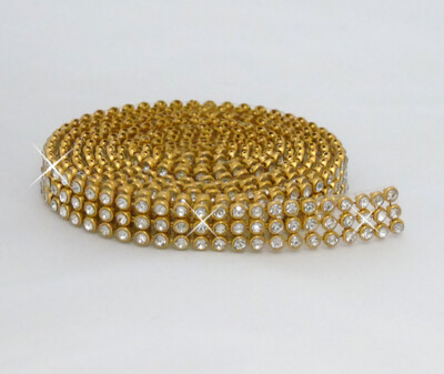 Hotfix CRYSTAL/GOLD Mesh Strassband SS8 Borte 1cm 3 Reihen aufbügeln rot