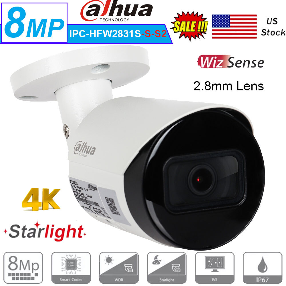 Dahua 8MP Starlight POE Bullet CCTV Camera IR Night Vision IPC-HFW2831S-S-S2
