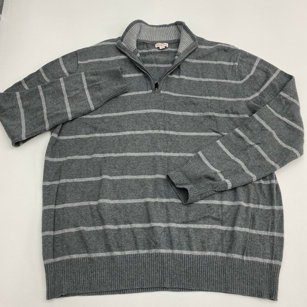 Merona Quarter Zip Jacket Mens XXL Gray Stripe Long Sleeve