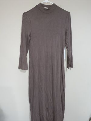 Women's Long Sleeve Rib Knit Dress - A New Day Brown S