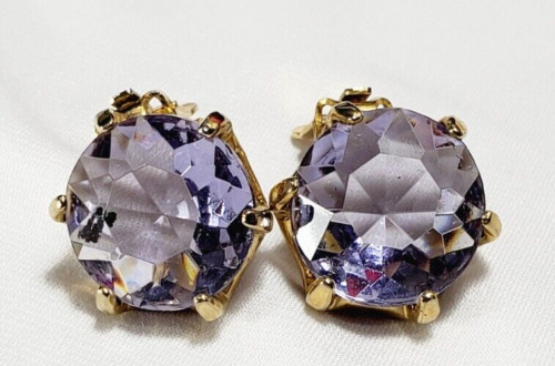 Vintage Gold Purple Glass Earrings - image 1