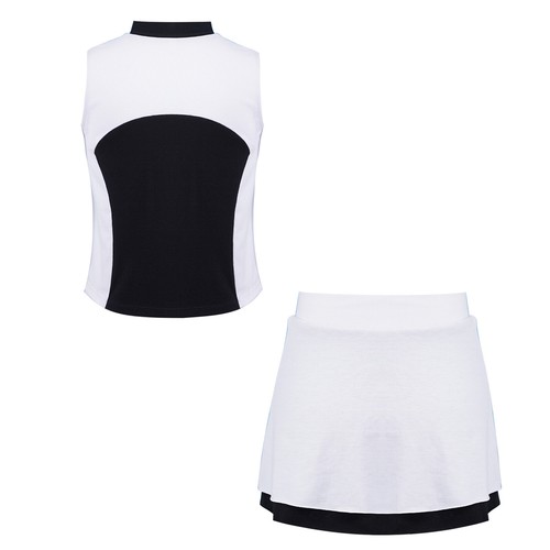 Kid Girls Tops With Skirt Stand Collar Athletic Golf Outfit Color Block Skort - Picture 14 of 63