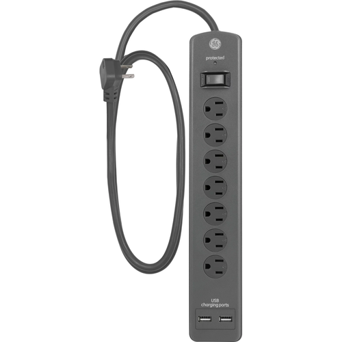 GE 7Grounded Outlet Surge Protector w/ 2 USB 2.1 Amp, 4 ft. Gray 53276 NEW 4C eBay