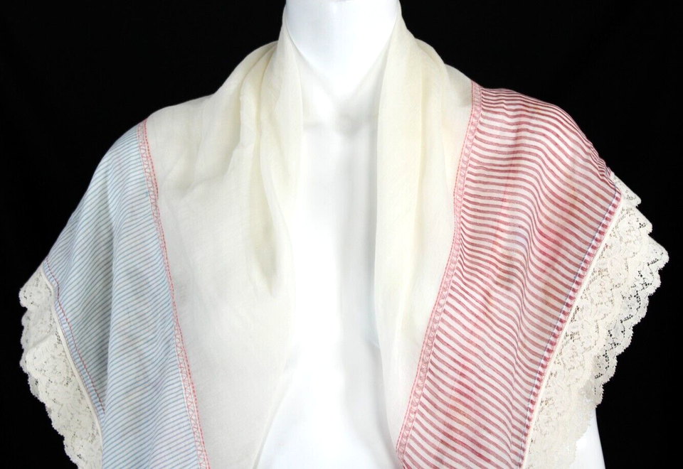 PERO Multicolor Striped Silk & Cotton Crochet Flowers & Lace Detail