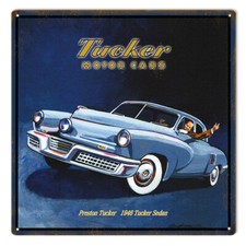 Vintage Style Metal Sign Preston Tucker 1948 Tucker Sedan 12 x12 by Bob Miller.
