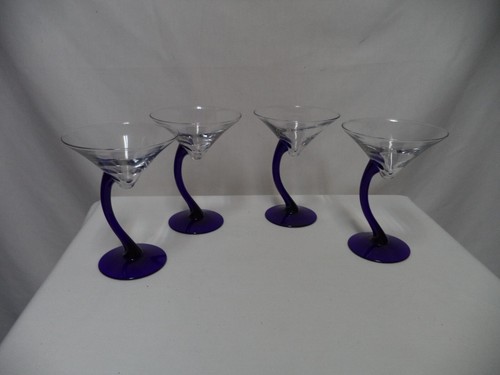 Libbey Bravura Cobalt Blue Swerve Martini Cocktail Glass Set 4 barware spirits - Picture 10 of 18