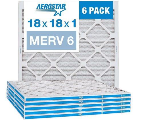 Aerostar 18x18x1 MERV 6 Pleated Air Filter, AC Furnace Air Filter, 6 Pack
