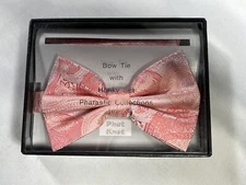 Mens Phat Knot Pink Bow Tie With Hanky Set NEW