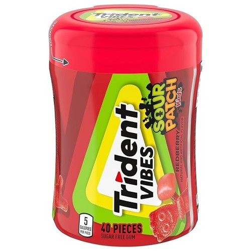 Trident Vibes SOUR AUFNÄHER KINDER Redberry zuckerfreier Kaugummi, 40 Stück Flasche