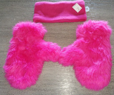 girls NEW PINK HEADBAND bold pink FURRY MITTENS GLOVES lined CUTE 