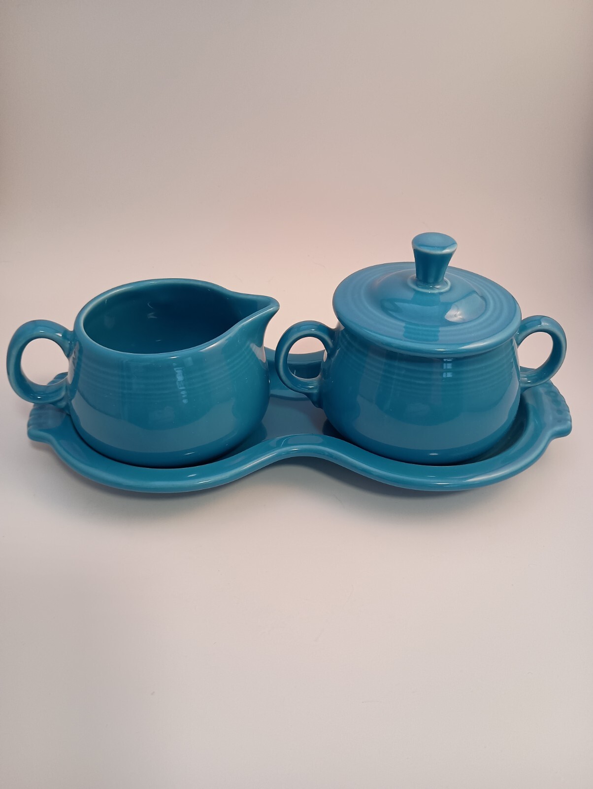 Vintage Fiestaware 4 Piece Cream and Sugar Set with Tray Peacock Blue