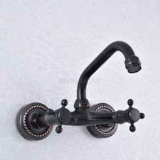 Oil Rubbed Bronze Bathroom Basin Sink Faucet Dual Handles Mixer Tap Wall Mount
