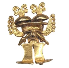 Vtg Alva Studios Museum Reproduction Gold Tone Pre-Columbian Or Aztec God Brooch