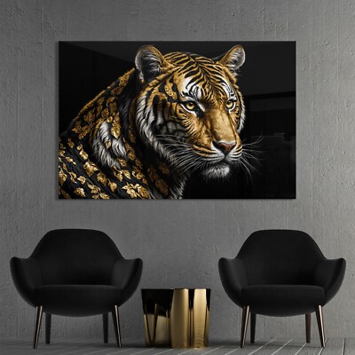   LUXUS GOLDEN TIGER TIER, WANDBILD KUNSTDRUCK LEINWAND, ACRYLGLAS, POSTER DEKO