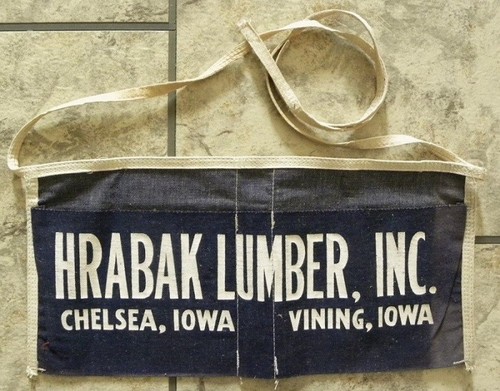 Vintage Hrabak Lumber, Chelsea-Vining, Iowa IA Cloth Tool, Nail Apron, Unused