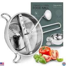Ergonomic Stainless Steel Food Mill with 3 Discs for Sauces, Purees, Jams