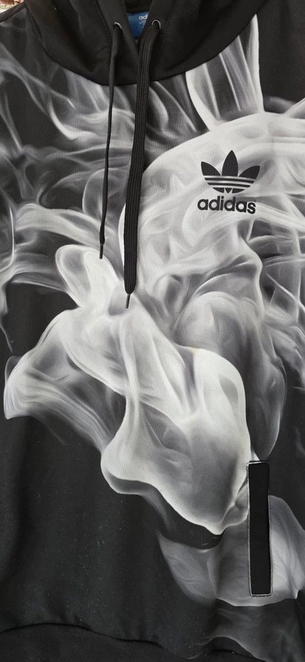 Adidas Originals x Rita Ora Smoke Print Oversized Hoodie Black White SZ L Rare - Image 4 of 4