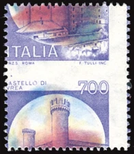 Castelli Lire 700 varietà rosso inchiostrato