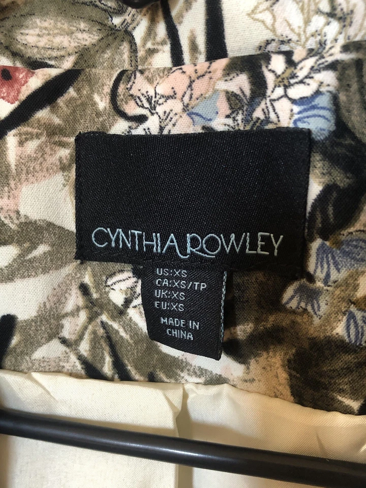 Blazer floral Cynthia Rowley XS para mujer marfil rosa azul forrado sin botones abiertos Foto 2 de 4