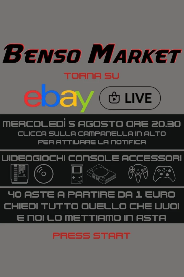 Benso Market su eBay LIVE! Videogiochi e console retrogaming in asta da 1€!