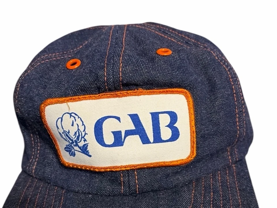 Vintage GAB Denim Hat Cap Mens 7 1/8-7 5/8 Indigo Blue Contrast Stitch USA Made - Image 2 of 4