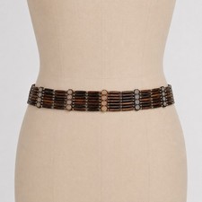 Vintage Tribal Bone Belt Tube Bead Multi-Strand Carved Circle Boho brown womens
