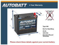 Battery fits CHEVROLET KALOS 1.2 2008 on 048 340A 45Ah 4Yr Warranty 235x128x225