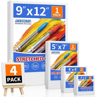 FIXSMITH Stretched Canvas for Painting, 3''x3'', 4''x4'', 5''x7'', 9''x12'', White 