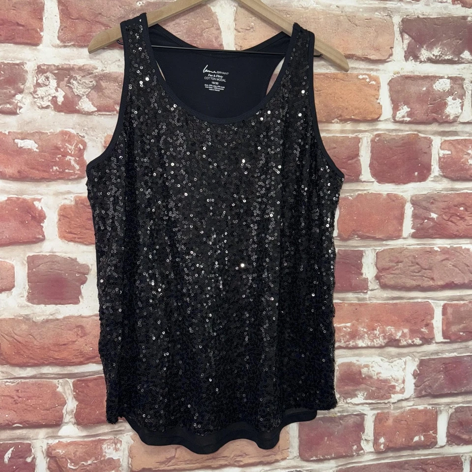 Camiseta sin mangas Lane Bryant Fun & Flirty para mujer 18/20 negra lentejuelas brillante Foto 2 de 4