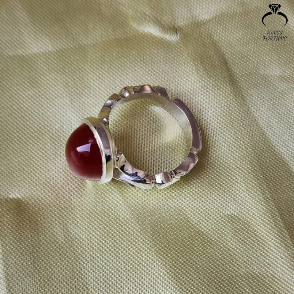 Premium Red Yemeni Agate Aqeeq Ring 925 Sterling Silver Handmade Ring For Men - Image 2 of 3