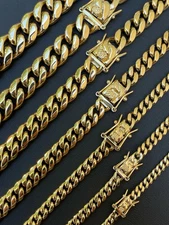 Miami Cuban Link Chain Necklace Bracelet 14K Gold Plated Stainless Steel 4-14Mm