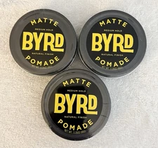 BYRD MATTE POMADE NATURAL FINISH - SEALED/NEW - 3 TINS / 3.35 OZ - LOW SHEEN